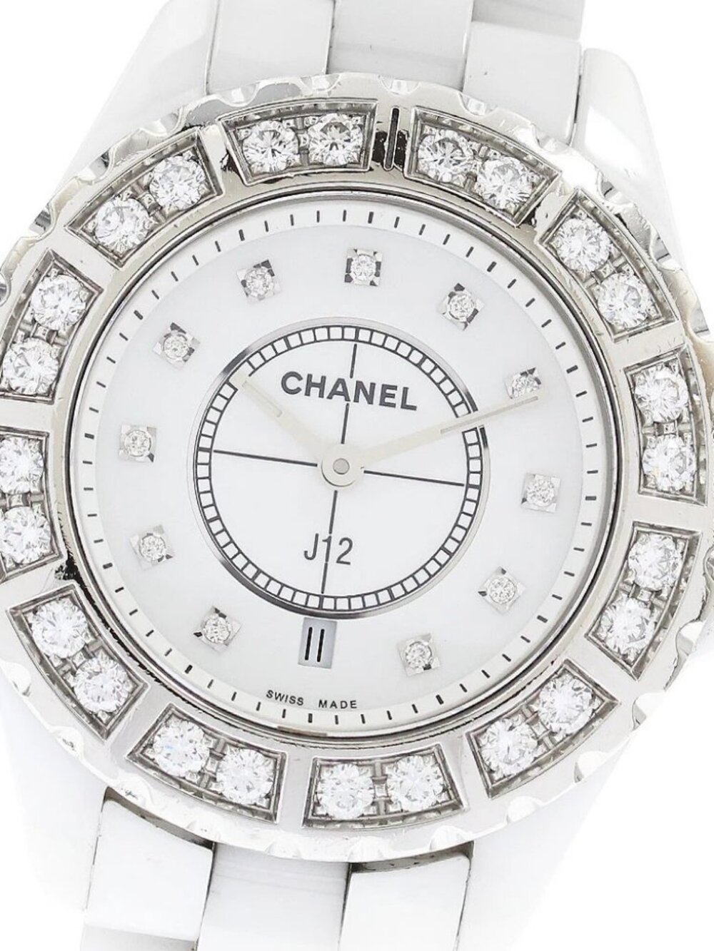 CHANEL J12 White Ceramic Diamond Bezel H2429 Date 11P diamond Ladies_899315